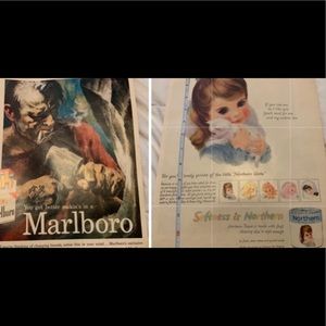 Vintage Northern tissue pastels girl/kitten(5 girls art print/Marlboro Ad